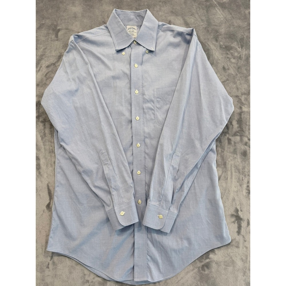 Brooks Brothers Mens Dress Shirt Slim Fit Non-Iron Cotton Blue 15 32 Long Sleeve